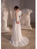 Beaded Ivory Lace Chiffon Slit Airy Wedding Dress